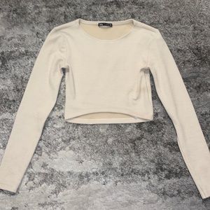 Zara Nude Long Sleeve Crop Top